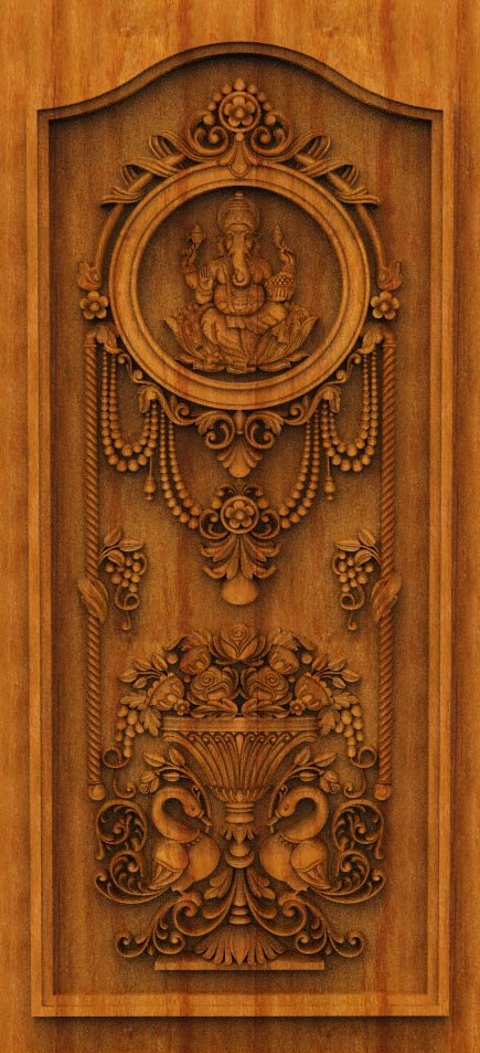 3D DOOR - OAK-10 Lord Ganesha Divine Carved Temple Door 3D Model